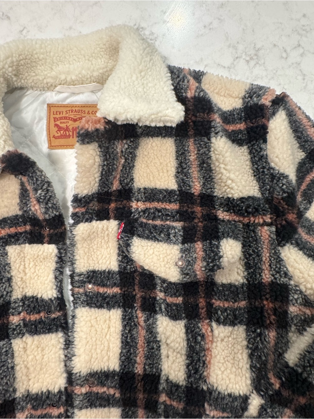 Levi's Cream Plaid Sherpa Jacket